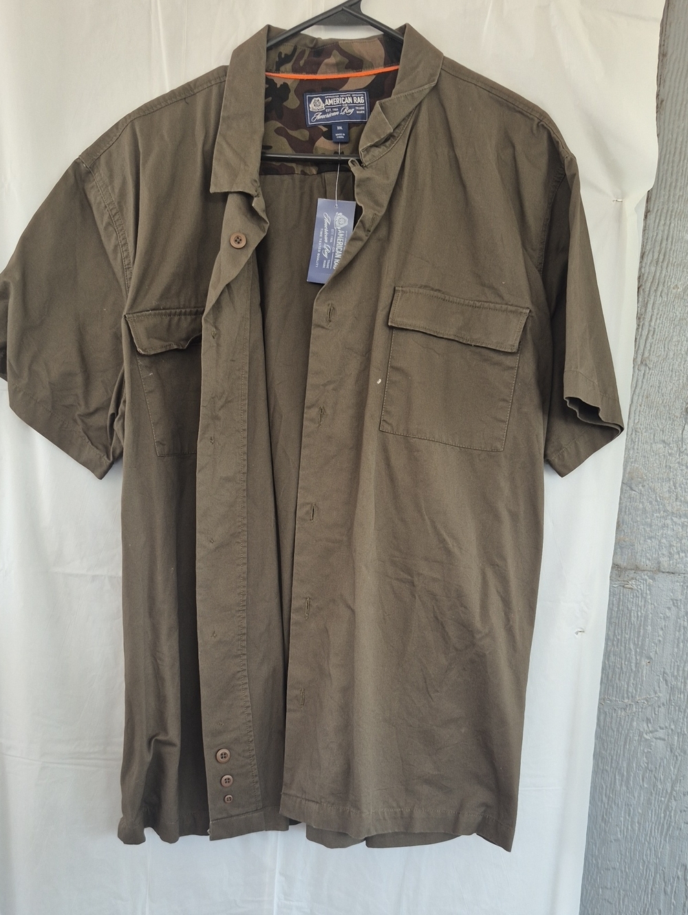 American Rag Olive Green Short-Sleeve Button-Up Shirt